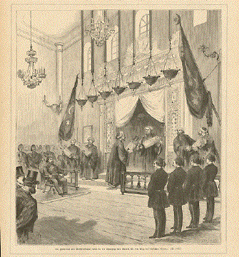 Die Israeliten von Konstantinopel beten in der Synagoge von Balata fuer den Sieg der tuerkischen Armee