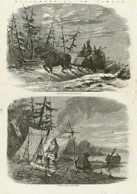 Moose Hunting in Canada
                                                                                                                                                                                                                                                                                                                                                                                                                                                                                                                                                                     Upper image: En Route for the Hunting GroundLower image: The Encampment