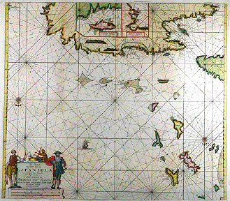Pas kaart van de Nord Kust van Espaniola mert de Eylanden daar Benoorden.
