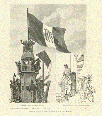 Le 31 Mars, M Eifel Hisse le Drapeau Triclore au Sommet de la Tour de 300 Metres.