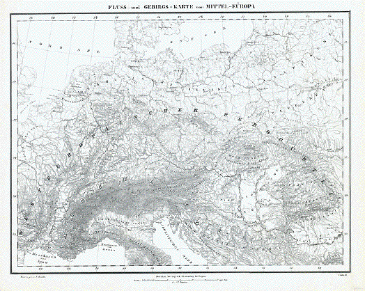 Fluss- und Gebirgs-Karte von Mittel-Europa