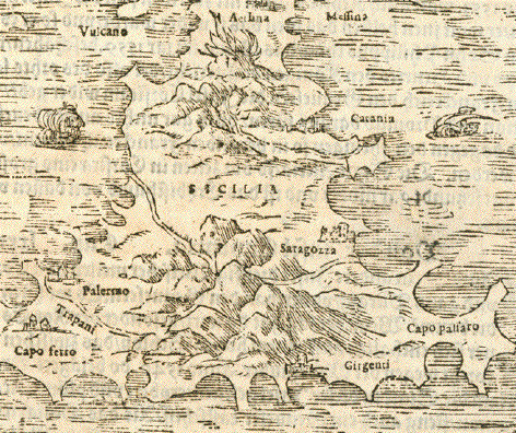 Map of Sicily. Including the surrounding islands and Malta