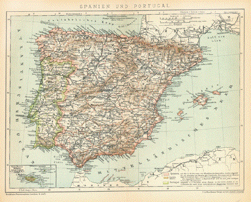 1897 Antique Map of Portugal Lusitania Algarve Alentejo 